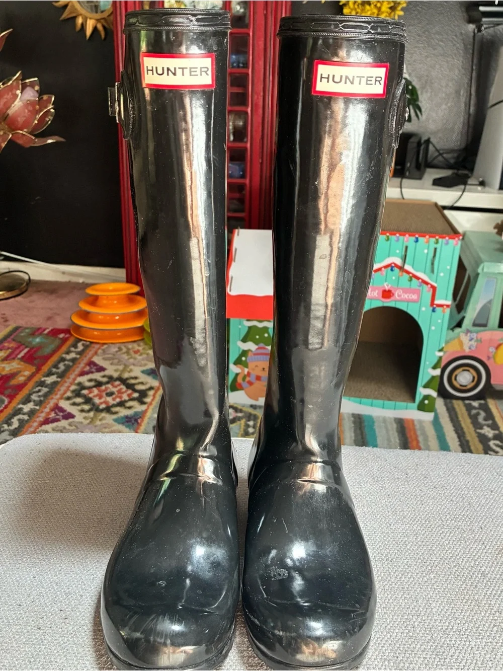 Hunter Original Black Gloss Tall Rain Boots women’s size 6 AUTHENTIC